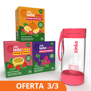 Combo Chá Leãozinho Água Gelada Kids com Garrafa Rosa - 30 Sachês