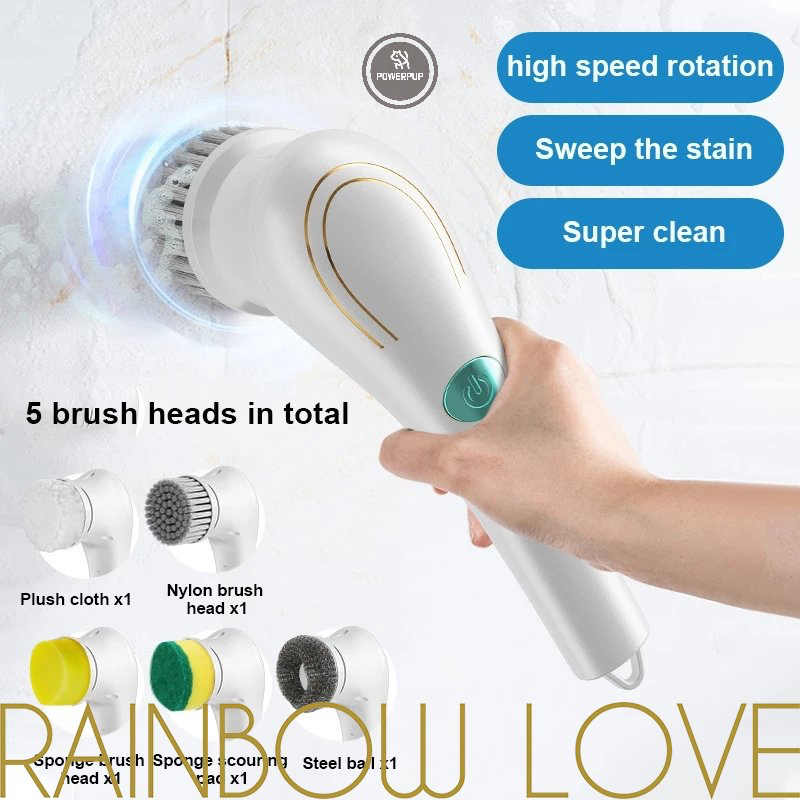 Fogão E Escova De Lavar Louças Cabeça De Substituível/5 Em 1 Conjunto De Escovas De Limpeza Elétrica Multifuncional/USB Recarregável De Cozinha Banheiros Ferramenta De Azulejos