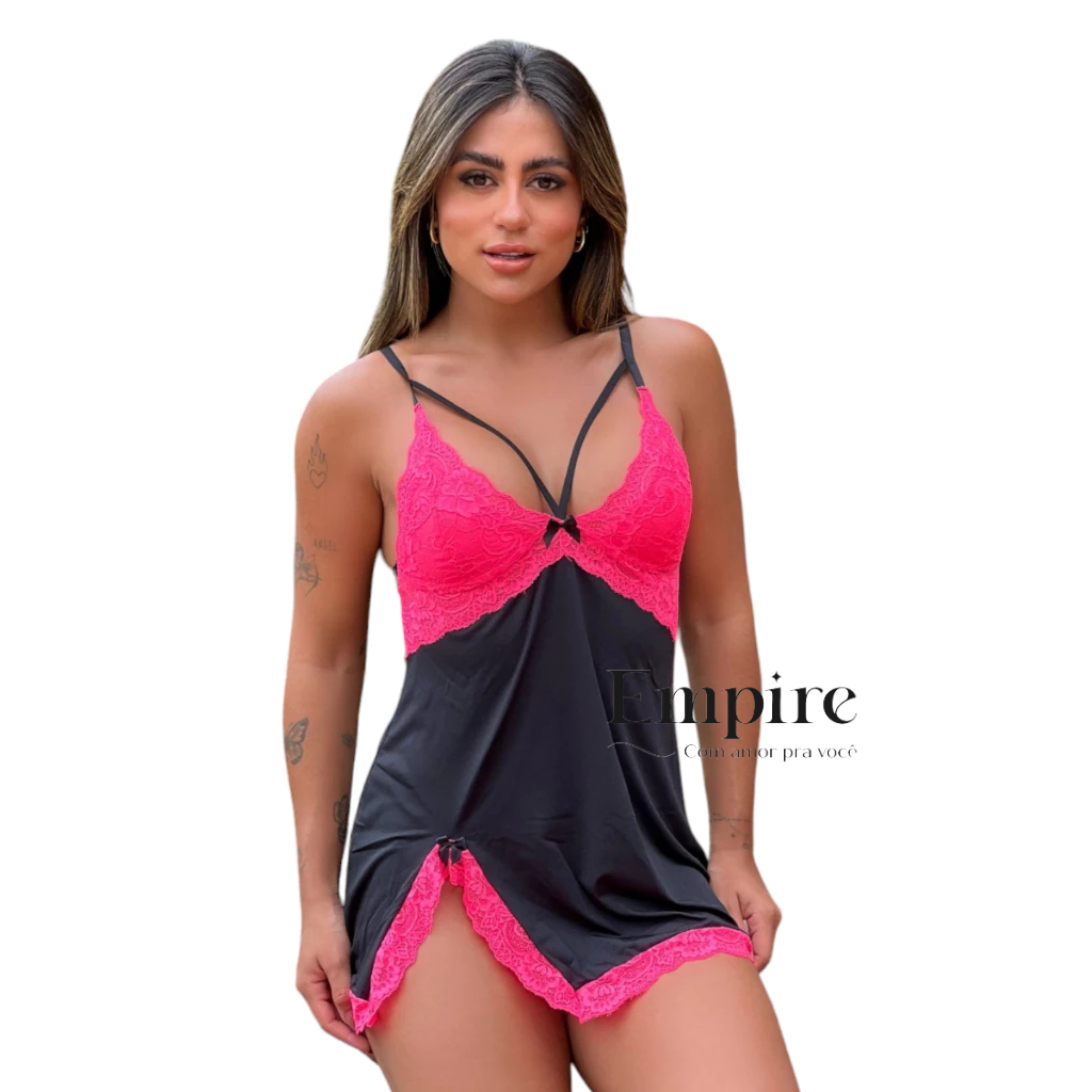 Camisola Feminina Lingerie Linha noite Camisolas Pijama Feminino Camisola sem Bojo e Renda Bicolor Primavera Neon