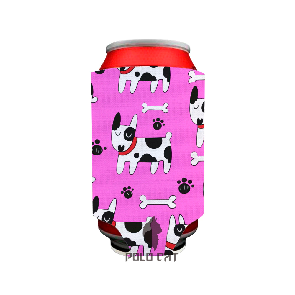 Porta Lata Neoprene 350ml Dog Dalmata Fundo Rosa