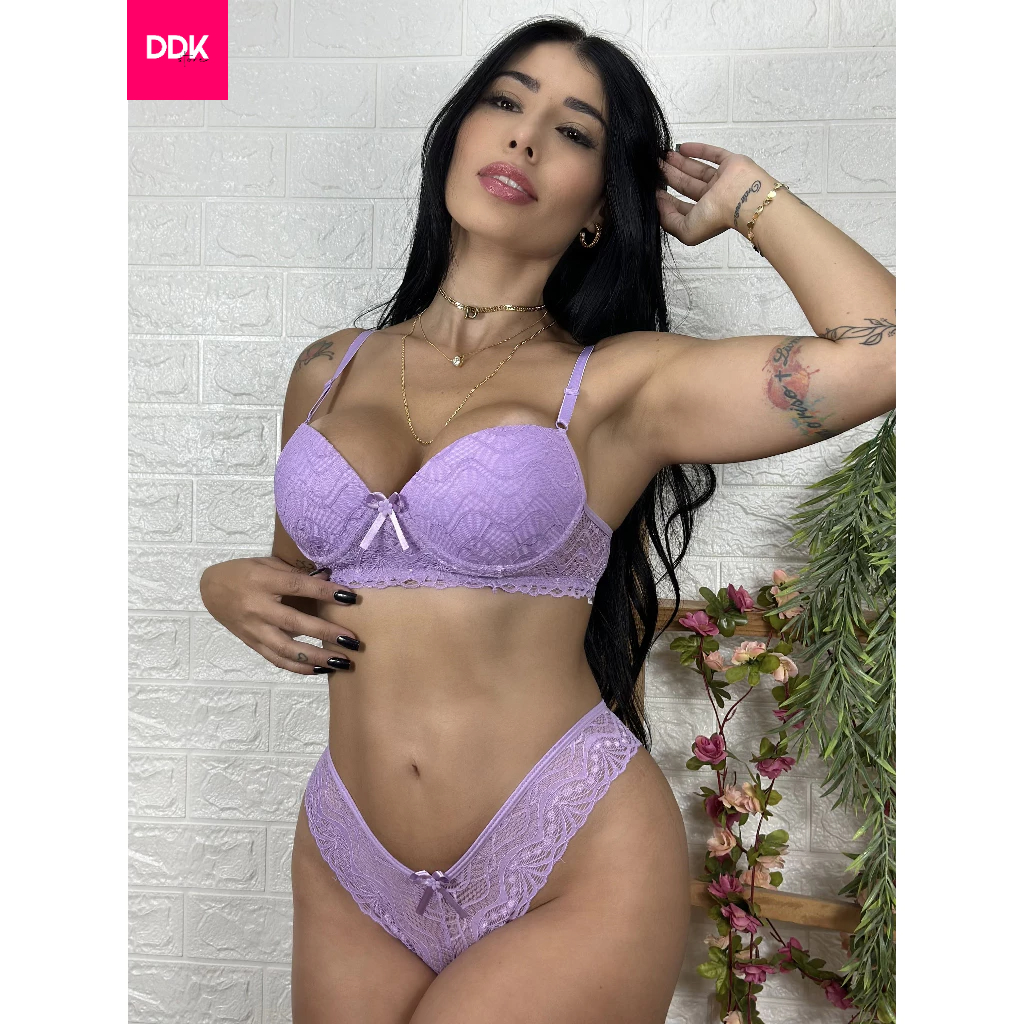 Kit Com 4 Conjuntos Lingerie Feminino Calcinha e Sutiã Renda Luxo