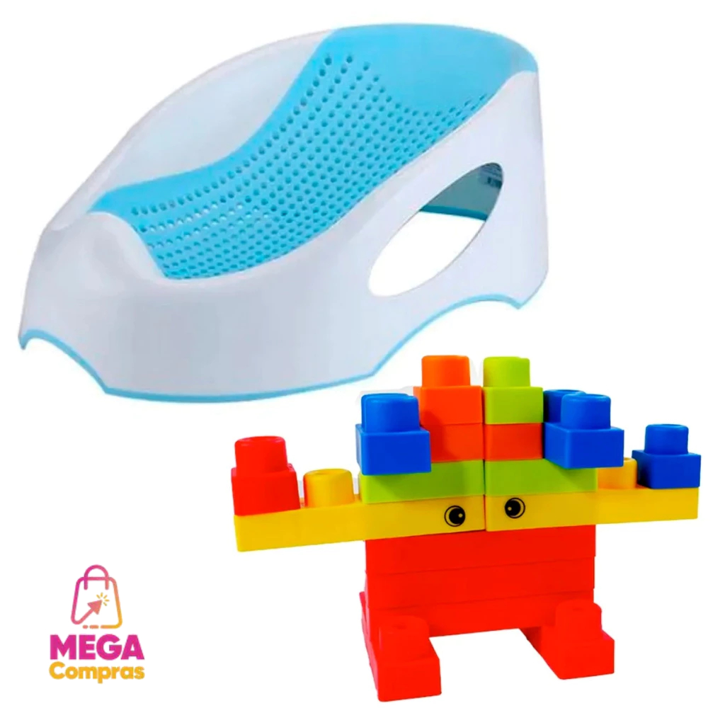 Kit Suporte Infantil para Banho + Brinde Blocos de Montar Soft Educativo - Mom & Baby