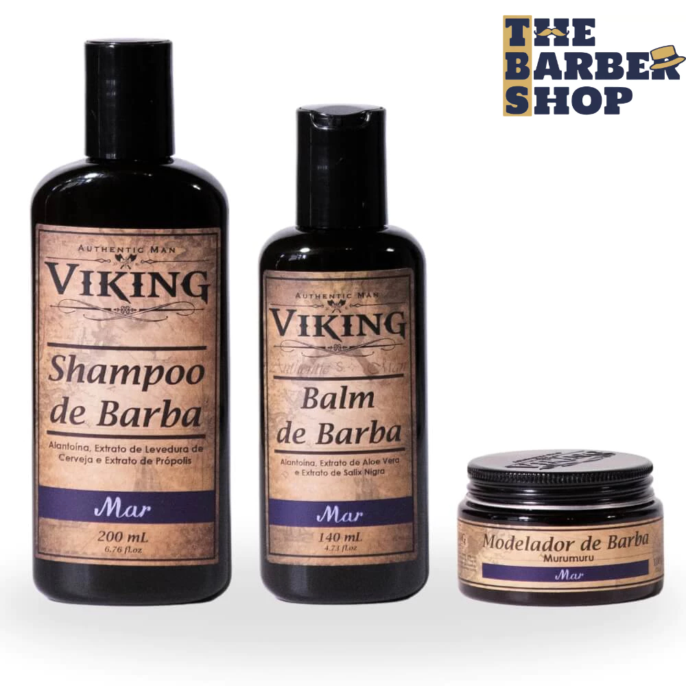 Kit para Barba - Balm + Shampoo de Barba +  Modelador de Barba Viking Mar