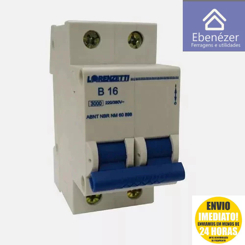 Disjuntor DIN Bipolar 25A Curva B  Lorenzetti