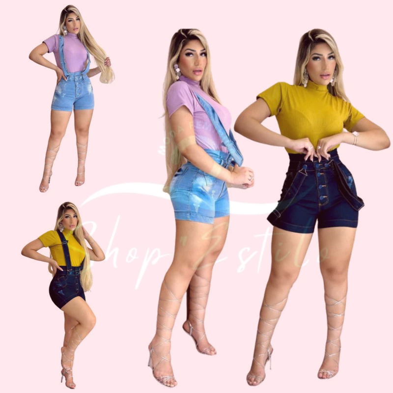 Kit 2 Salopetes Jeans Femininas Clara e Escura, Luxo Fashion