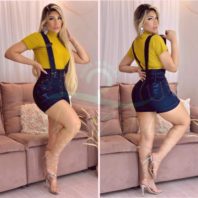 Salopete Jeans Feminina Escura, Luxo Fashion