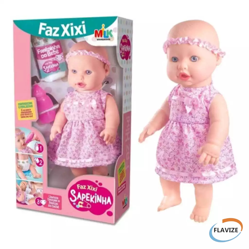 Boneca Bebezao Faz Xixi De Verdade Sapekinha Com Fralda e Mamadeira