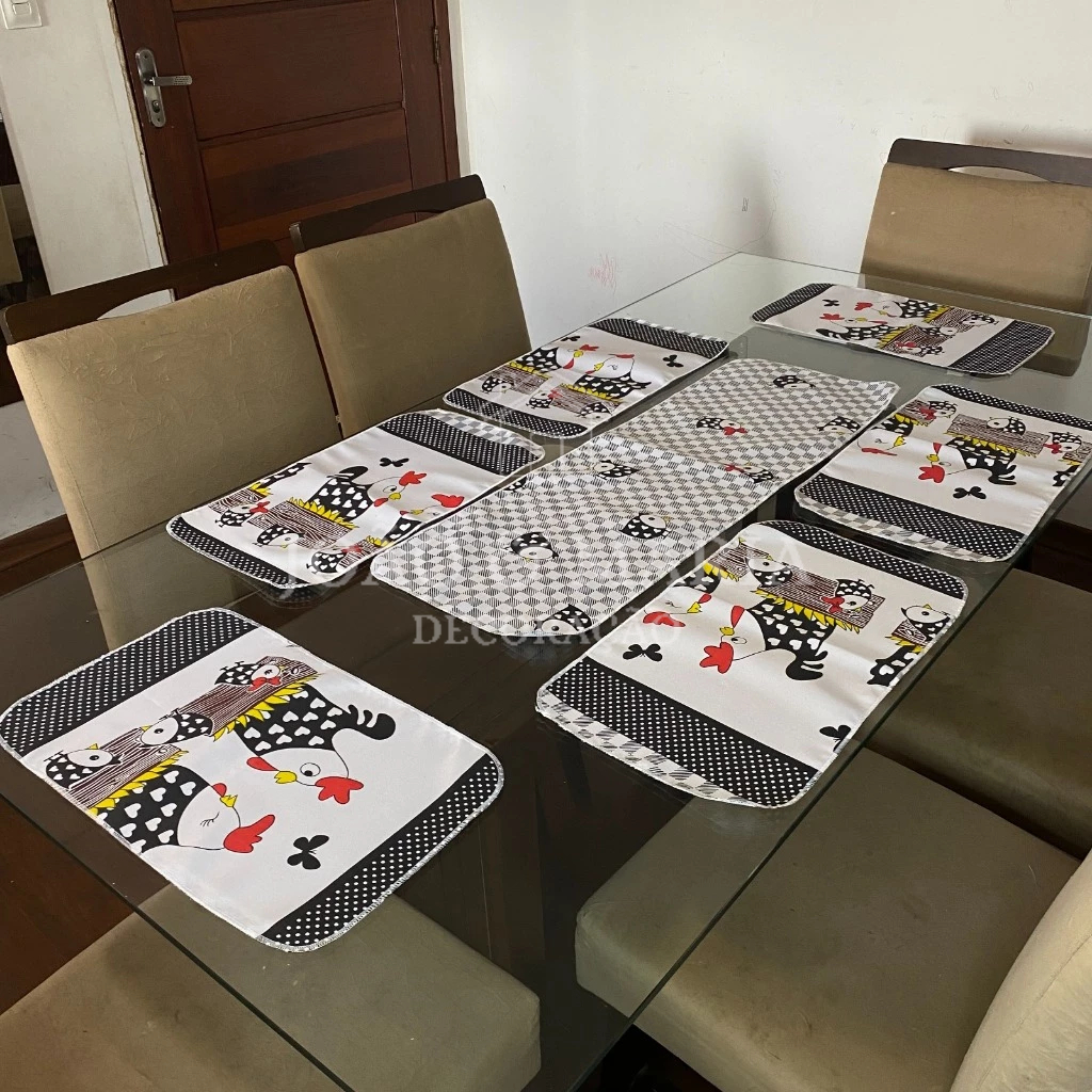 Jogo Americano Mesa De Jantar 7 Peças Porta Prato Em Tecido Oxford Estampas Diversas