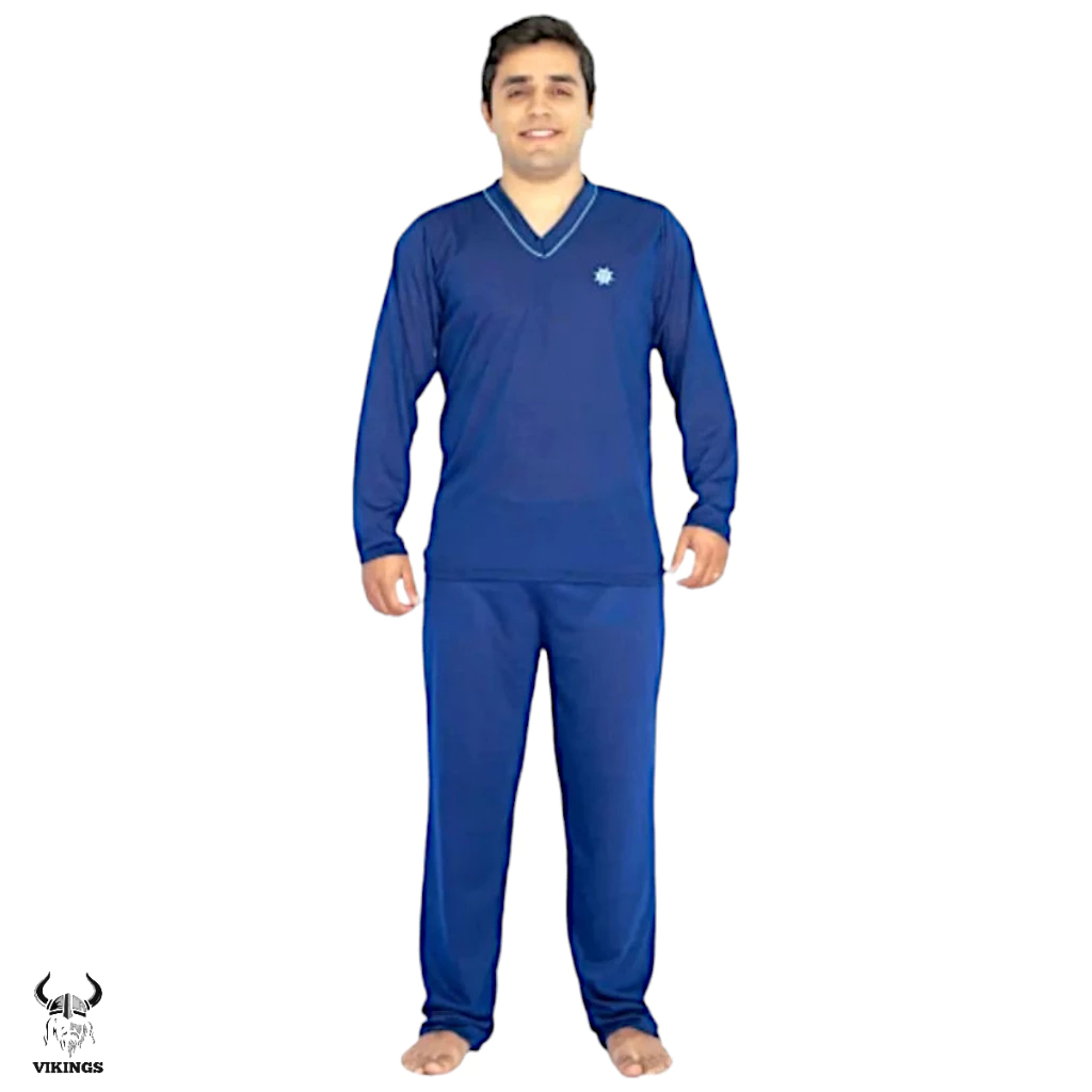 Pijama Masculino Longo Com Bordado 080 Adulto Inverno Gola V