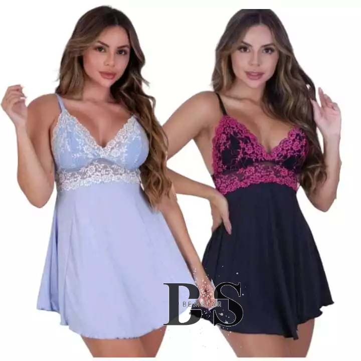 Kit 2 Camisolas  Luxo Camisola Feminina Com detalhes em renda Laço de cetim Camisola Sensual Romantic Lingerie  Linha Noite