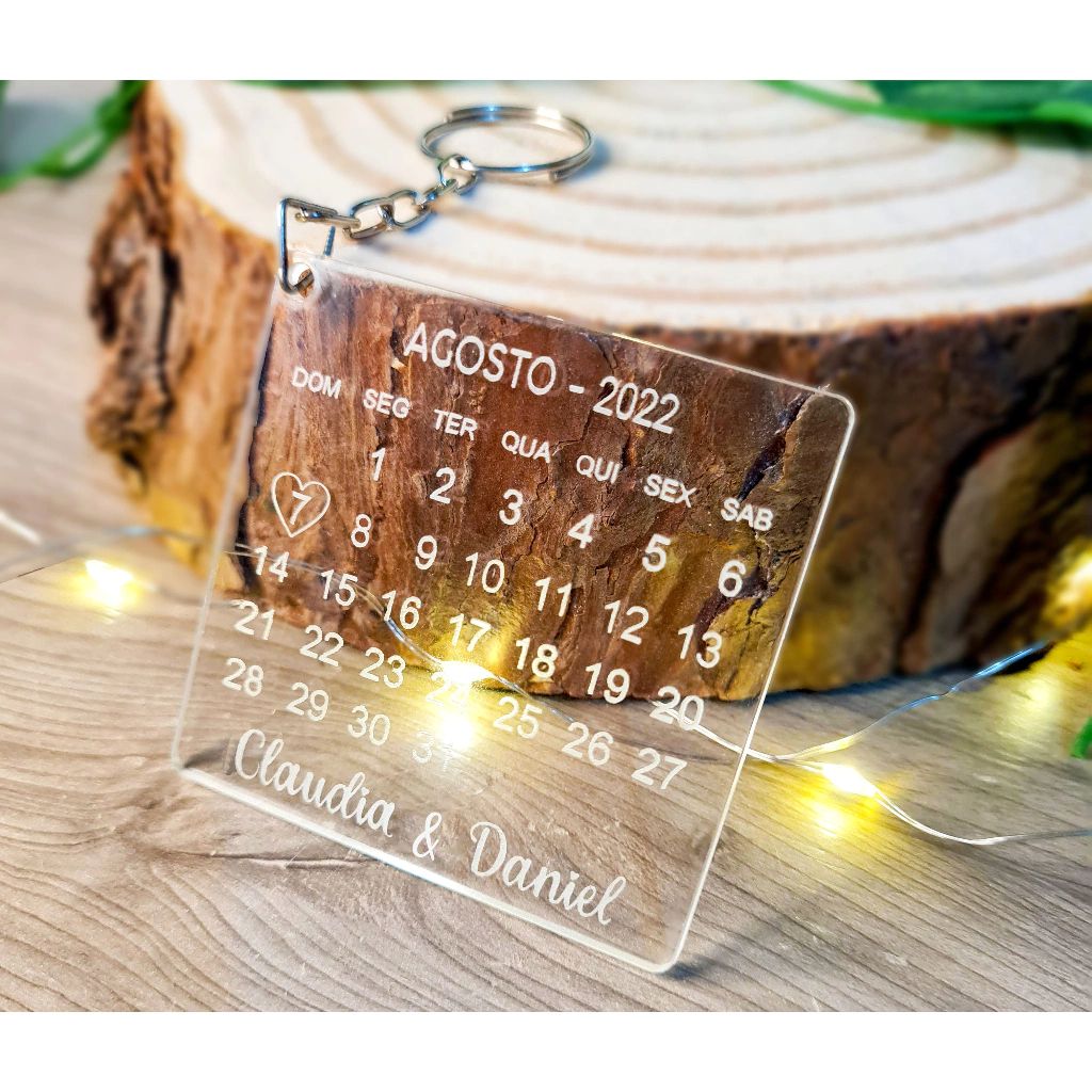 Kit 2 Chaveiros Calendário (RESISTENTE E DURÁVEL) 5x5cm - Presente, Lembrancinha, Casamento, Namorado