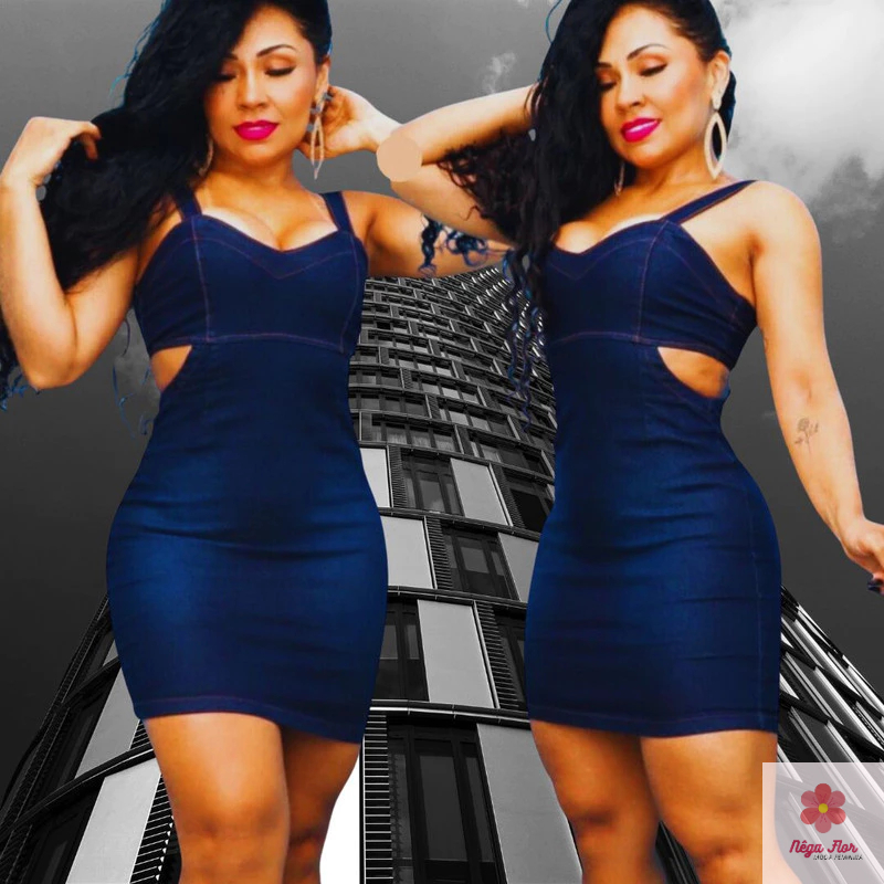 Vestido Jeans Liso com Detalhes em Oferta na Shopee