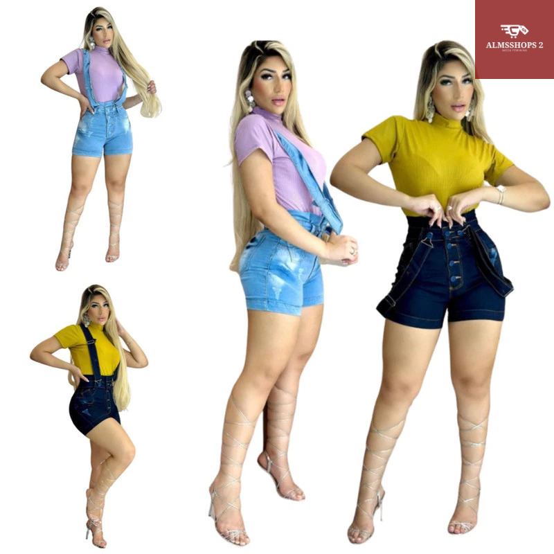 Kit 2 Salopetes Jeans Femininas Clara e Escura, Shop Modas