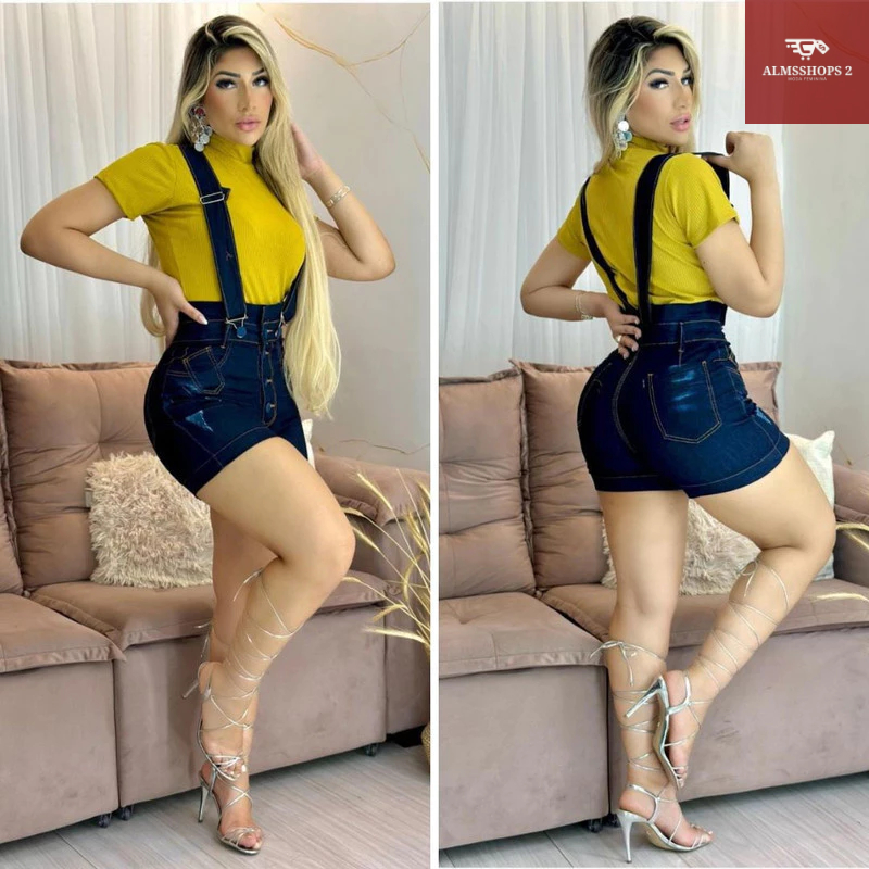 Salopete Jeans Feminina Escura, Shop Modas