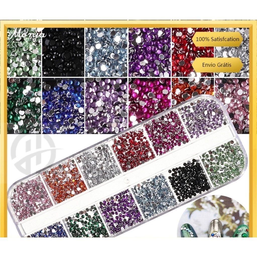 Kit Estojo Strass Colorido Para Maquiagem e Nail Art