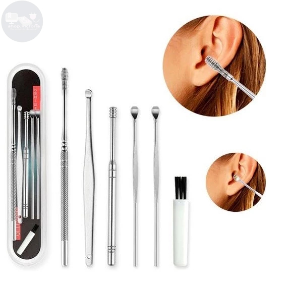 Kit 6 Limpeza De Cera, Removedor De Cera De Ouvido, Limpador De Ouvido Prata