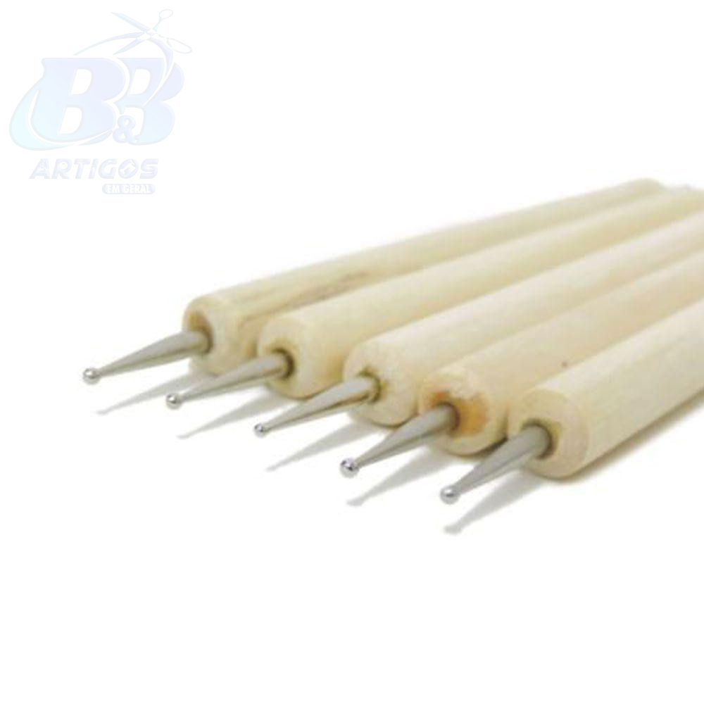 Kit 5 Boleador Estecas De Madeiras 10 Pontas Unhas Biscuit.