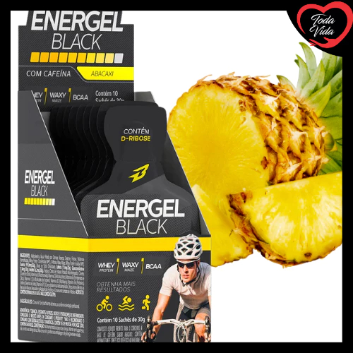 Gel Energel Black 10 Saches Body action Carb Up Sabor Abacaxi - Bcaa Waxy Maize Whey protein - NOVA EMBALAGEM 4