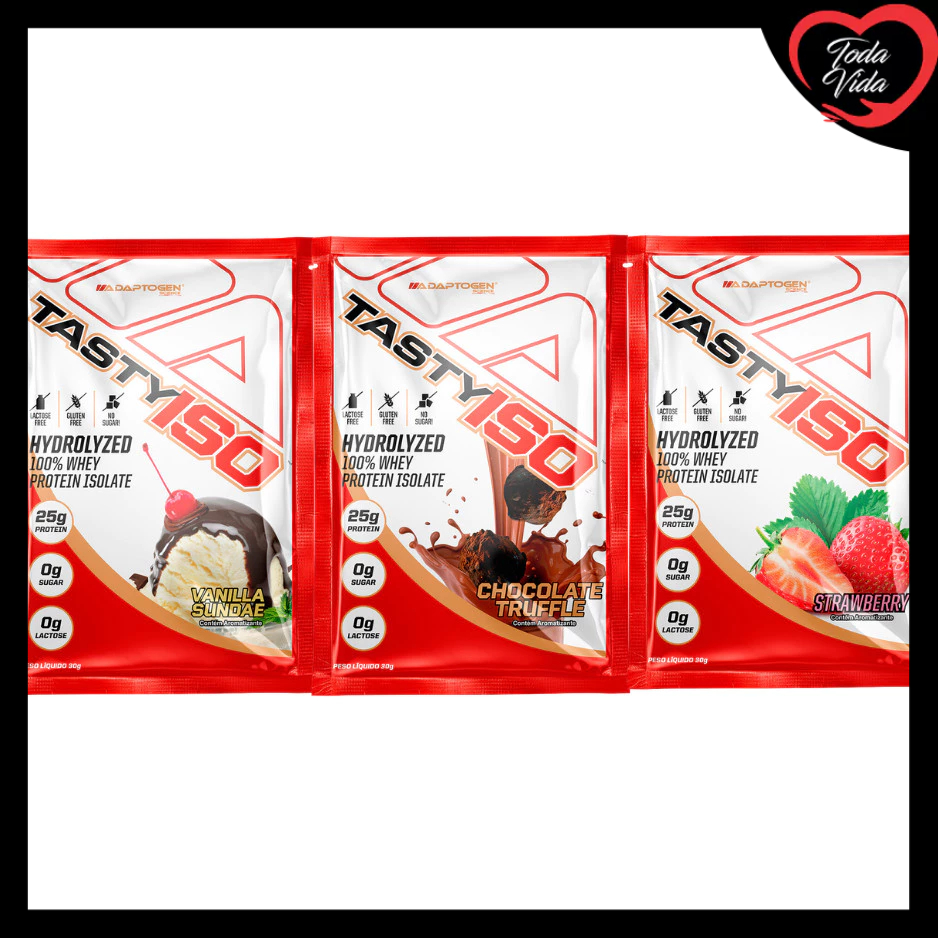 Whey Protein Isolado Tasty Iso Sache 30g Kit 3x - Adaptogen Science em Oferta na Shopee