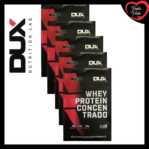 Dux Sache Kit com 5 unidades Whey Protein Concentrado Sabor Unico Sem Sabor