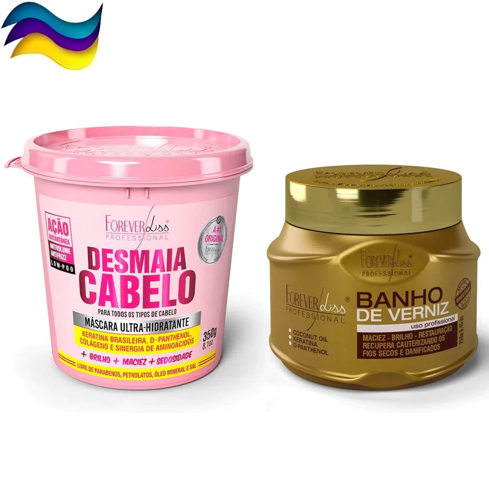 Desmaia Cabelo 350g + Banho de Verniz 250g Forever Liss Máscaras Hidratação e Brilho Intenso em Oferta na Shopee