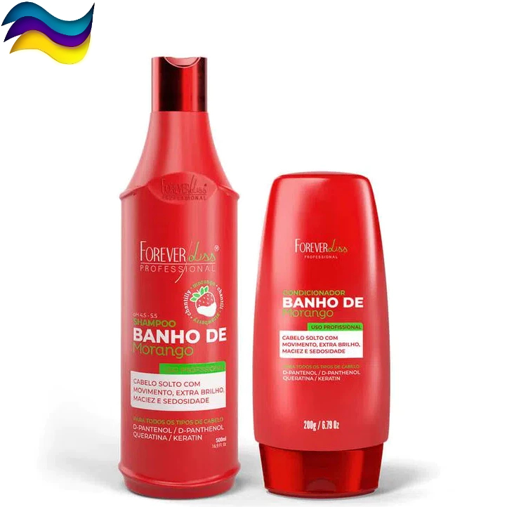 Banho de Verniz Morango Shampoo 500ml + Condicionador 200g Forever Liss Brilho Extremo Hidratação
