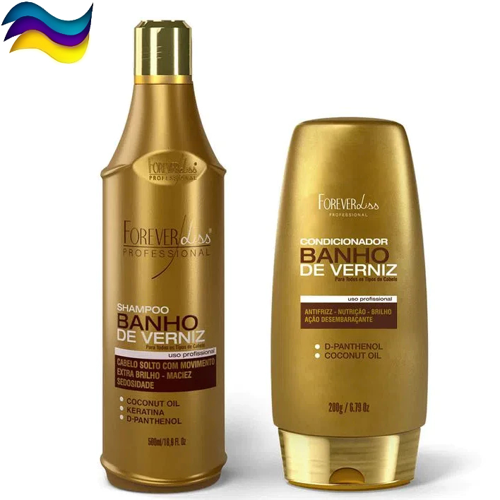 Banho de Verniz Kit Shampoo 500ml e Condicionador 200ml Forever Liss Brilho Extremo Hidratação
