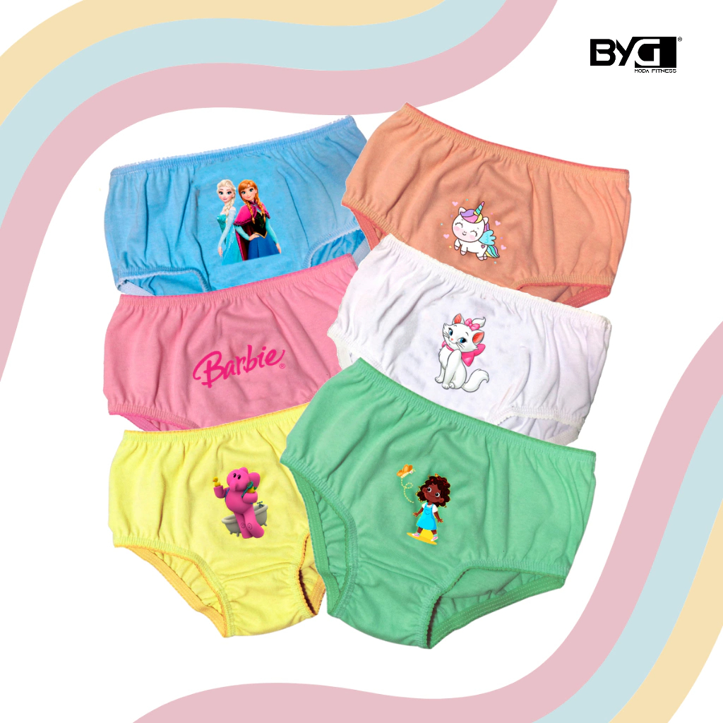Kit 10 Calcinhas Infantil Menina com Desenho Kids Sortidas Malha 100% Algodão Estampa Delicadas