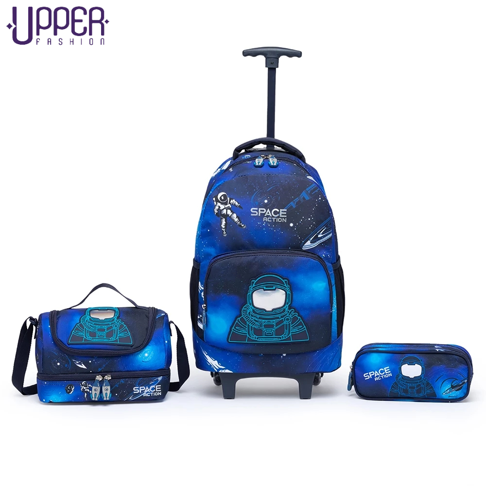 Mochila Infantil Rodinha Resistente Kit Escolar Estojo Lancheira Espaçosa