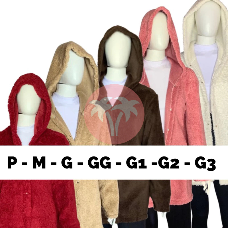 Casaco Teddy de Blogueira do P/M ao G3 C/ Botões de Pressão Moda Inverno