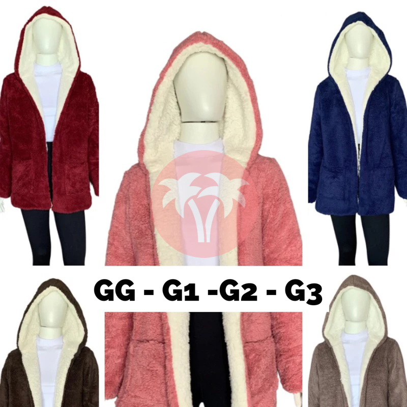 Casaco teddy DUPLA FACE Plus Size do GG ao G3  C/ Botões de pressão FABRICAÇÃO PRÓPRIA