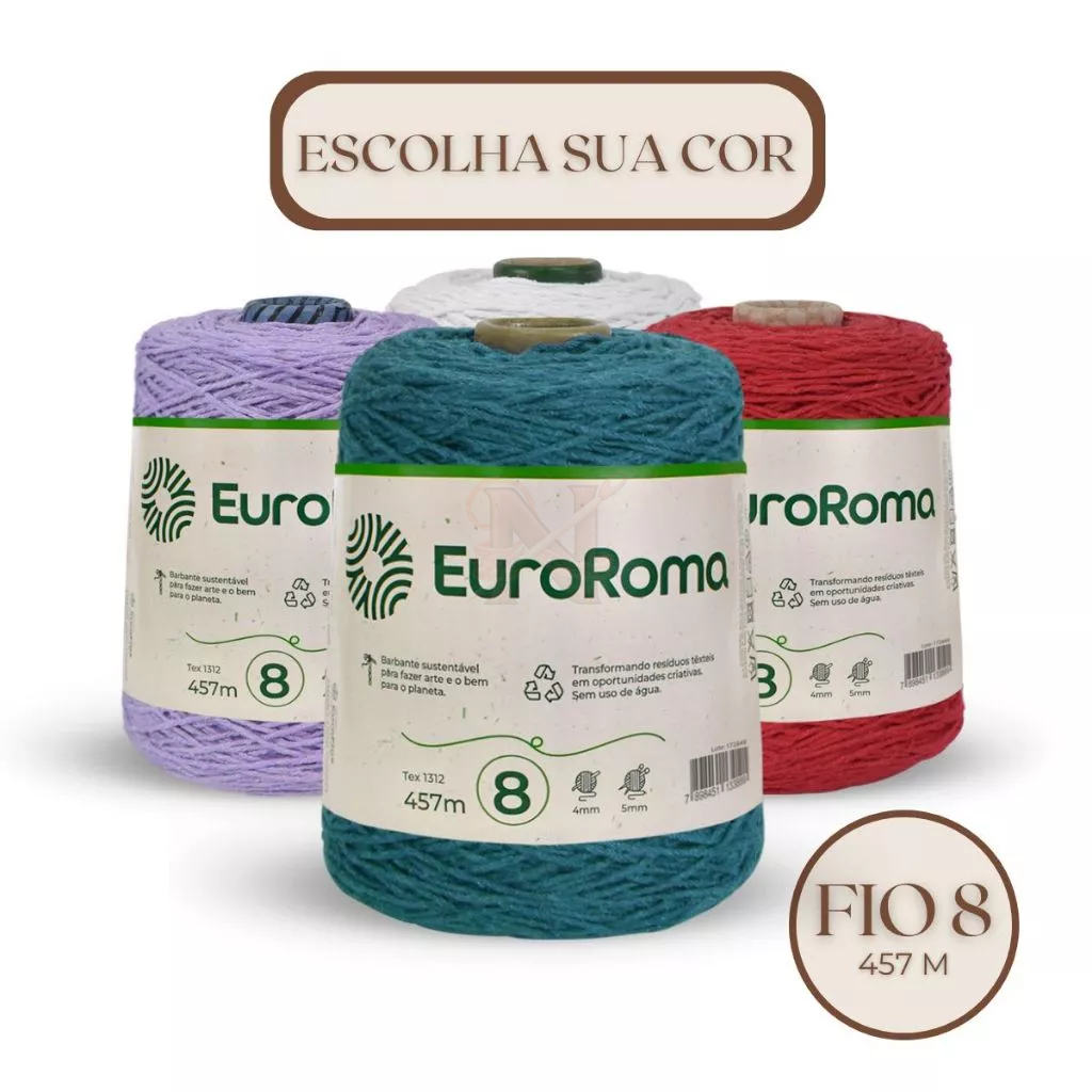 Barbante para Crochê Euroroma Fio 8 600g Diversas Cores