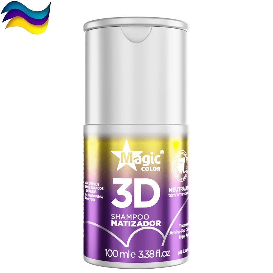 Magic Color Shampoo Matizador 3D 100ml Uso Diário Cabelos Loiros Descoloridos Neutralizador Limpeza
