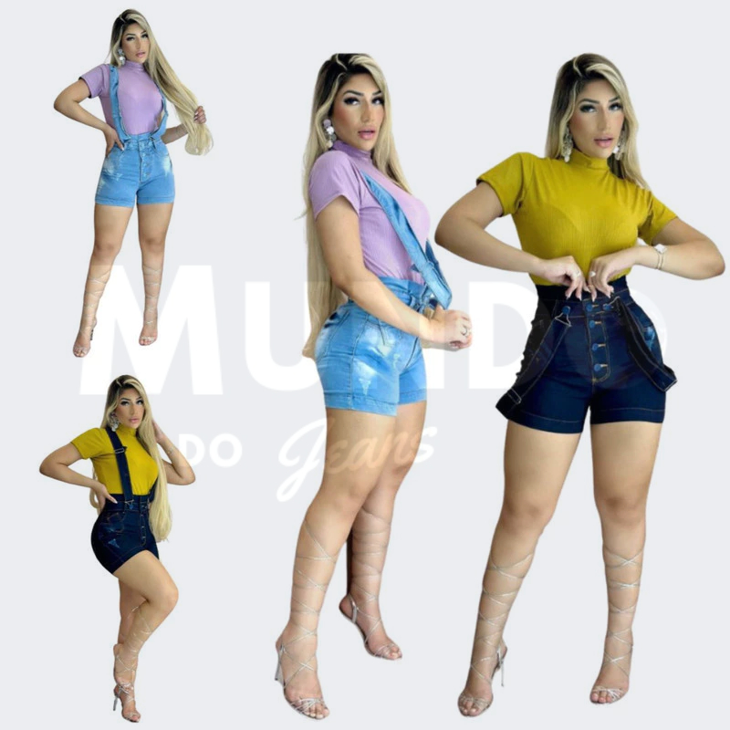 Kit 2 Salopetes Jeans Femininas Clara e Escura, Moda Jeans