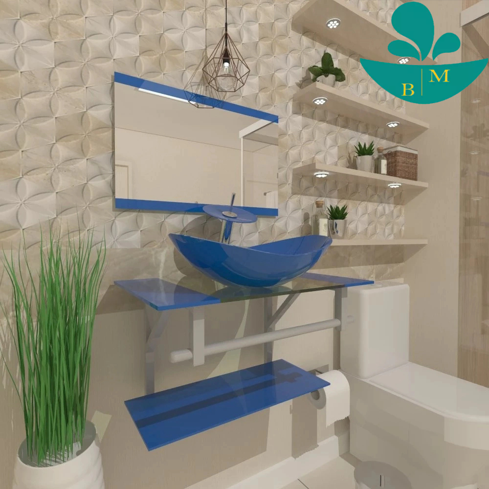 GABINETE DE VIDRO PARA BANHEIRO SERVIA 60CM AC AZUL