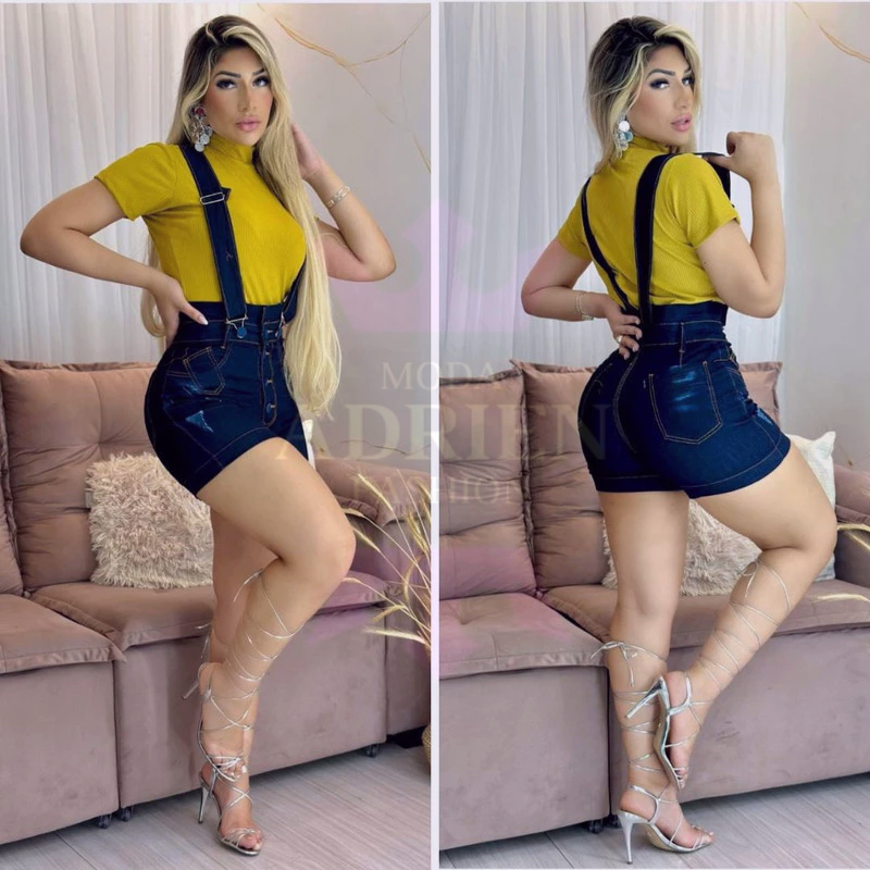 Salopete Jeans Feminina Escura, Moda Fashion