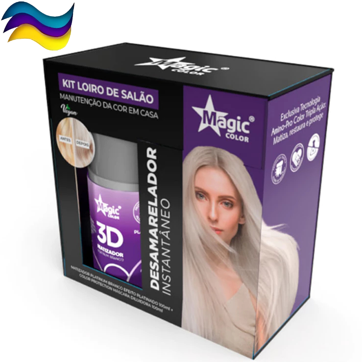 Matizador Magic Color Kit 100ml Loiro de Salão Efeito Platinado + Diluidor Desamarelador Instantâneo
