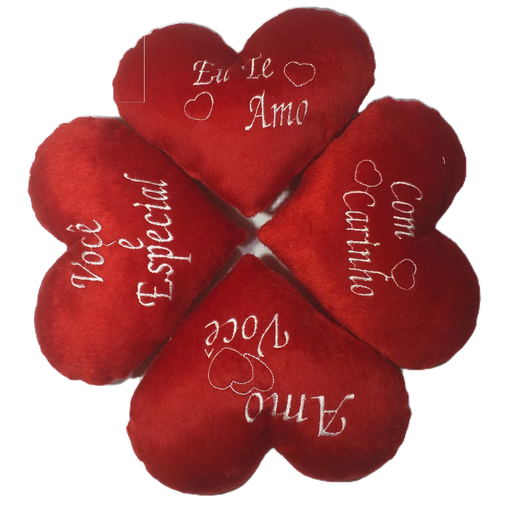 Combo 04 corações de pelúcia 20x15 cm - frases sortidas dia dos pais,Namorados,Natal,etc.