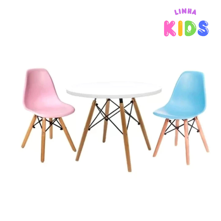 Kit Mesa Infantil Eames 60CM + 2 Cadeiras Eames Infantil