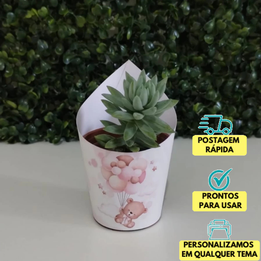 Rótulo de Suculenta Ursinha Fofa | aniversário | lembrancinha | chá de bebê | festa infantil
