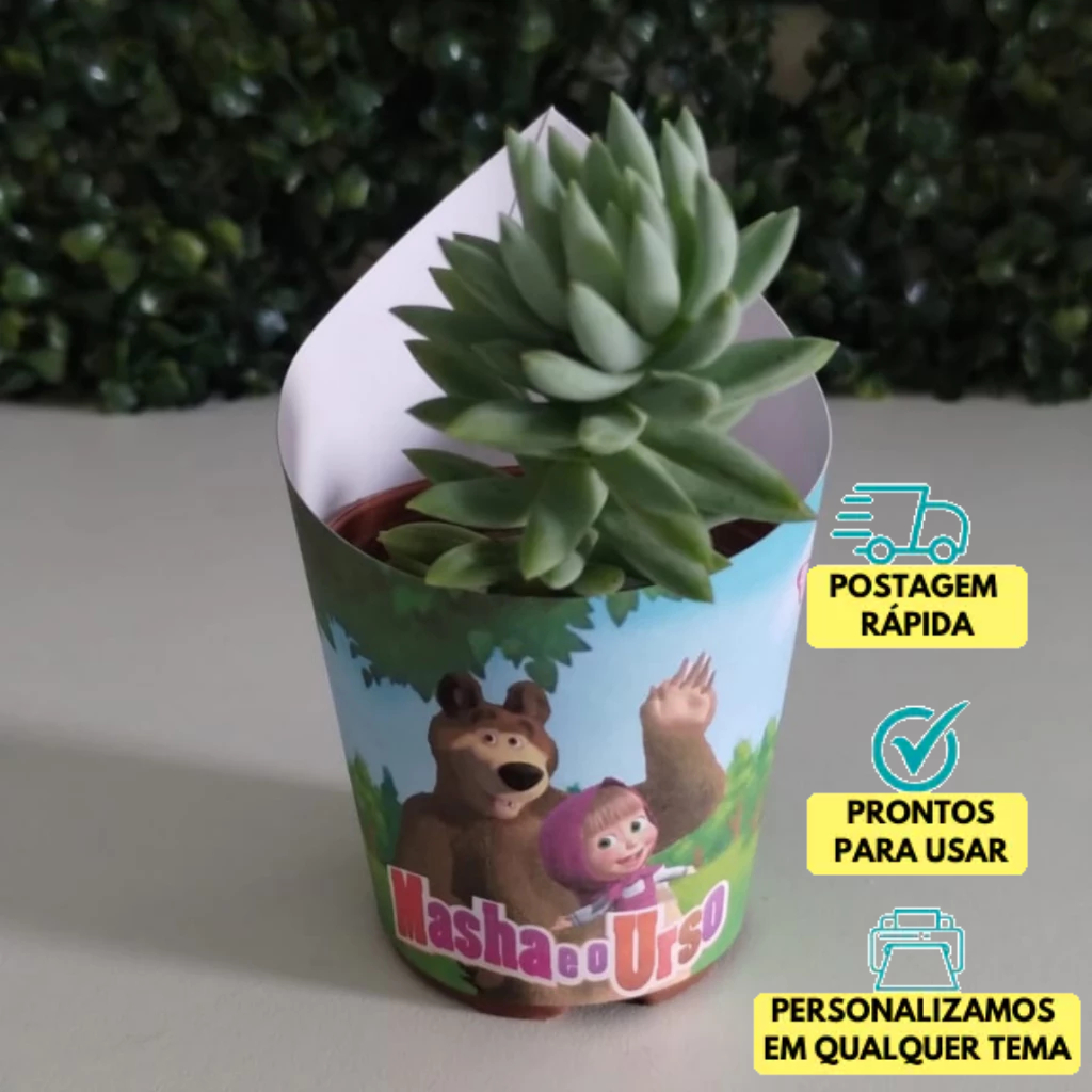 Rótulos de Suculentas Masha e o Urso | aniversário | lembrancinha | chá de bebê | festa infantil