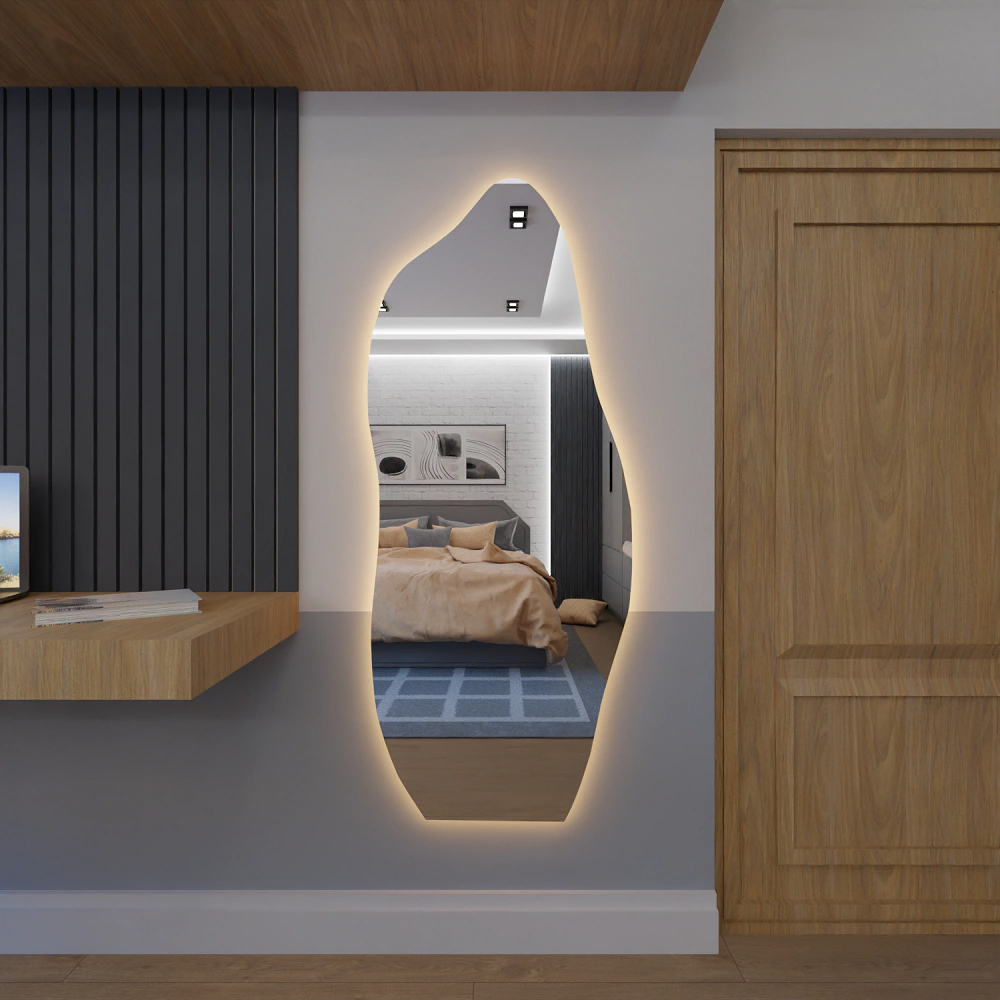 Espelho Orgânico Com Led 150cm x 60cm E06 Corpo Inteiro Lançamento Quarto Sala Banheiro Grande Moderno Luxo6 em Oferta na Shopee