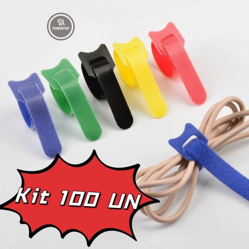 Kit 100 - Organizador de Cabos e Fios Abraçadeira Prendedor -Organizador reutilizável