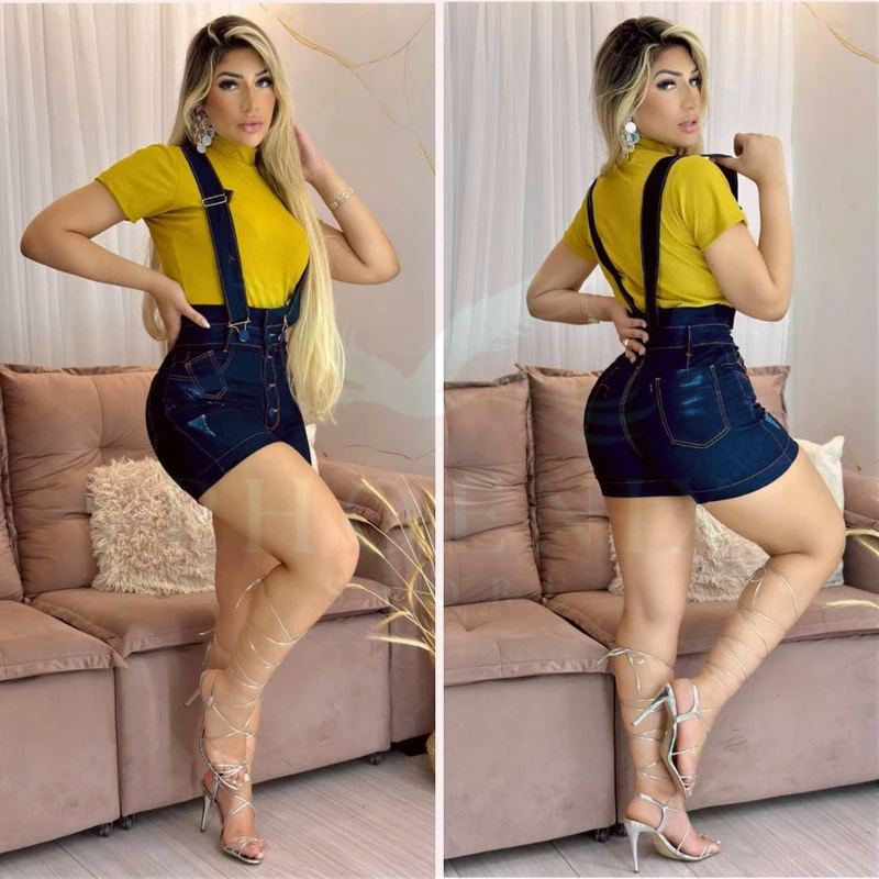 Salopete Jeans Feminina Escura, Estilo Fashion