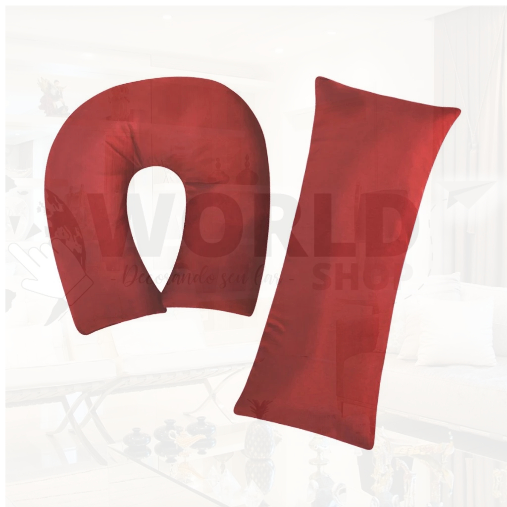 Kit 02 Peças Viagem Luxos Travesseiro De Pescoço E Mini Xuxão Lindos Descanso Cores Vermelho