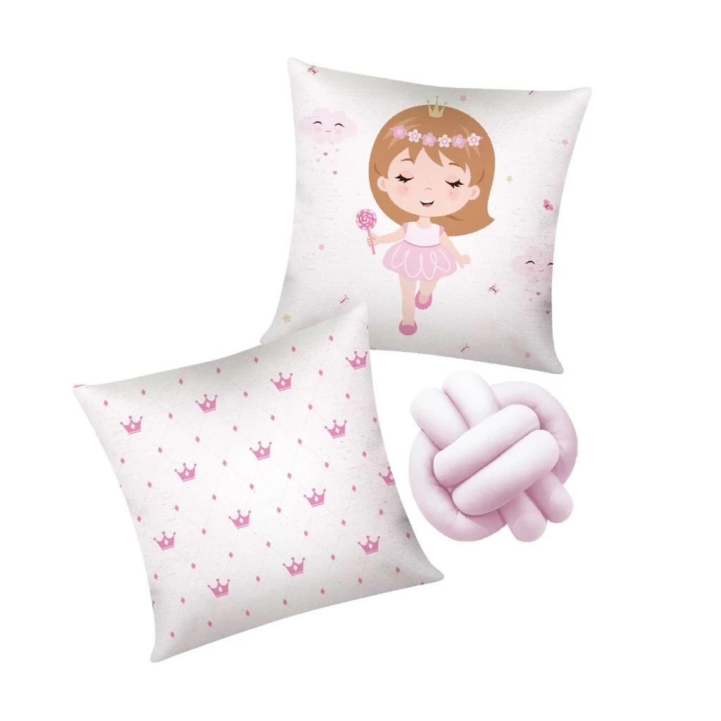Kit 02 Capas De Almofada 42cm x 42cm Decorativa Luxo Mais 01 Almofada Nozinho Rosa Lindas E Princesa