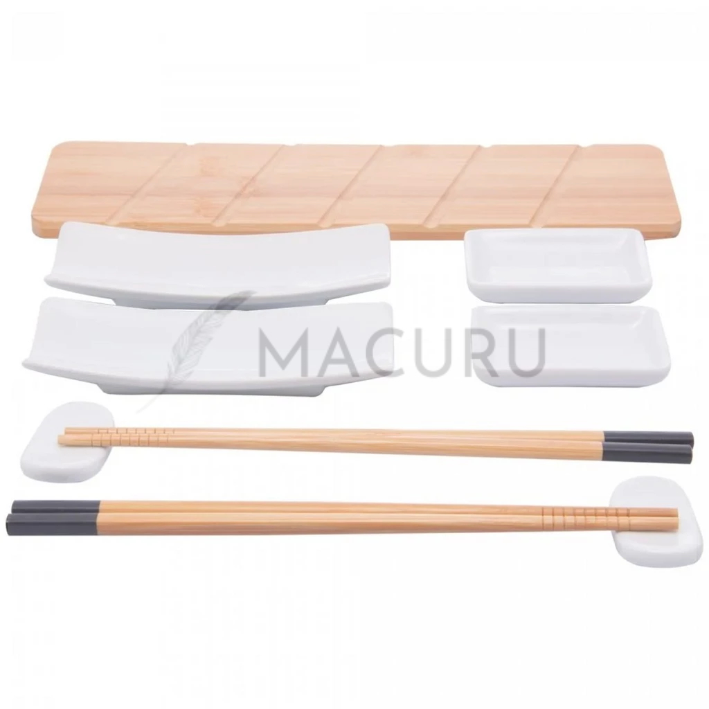Kit Sushi com hashi em Bambu e Cerâmica 9 peças / 8 Peças / 7 Peças