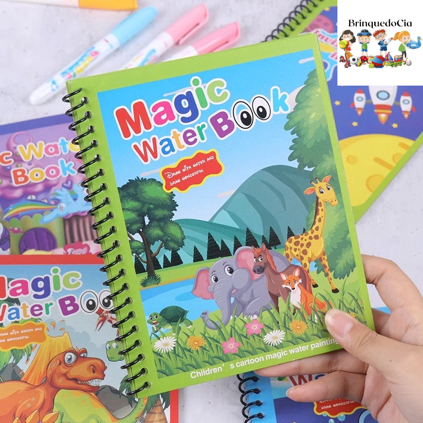 KIT COM 1/3 Livro De Água Colorir Infantil Desenhos Mágicos Pintar Com Água + Caneta Mágica