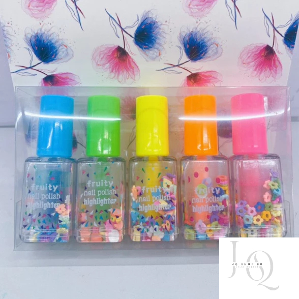 KIT 5/6 Cores marca texto divertidos modelo esmalte tons pastéis/fluorescência/material escolar