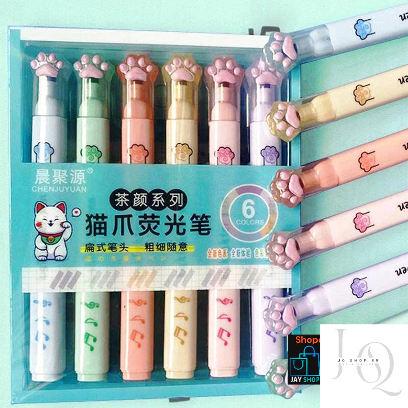 6 Cores Marca texto Garra de Gato Rosto ou Patinha Musical pastel e neon em Oferta na Shopee